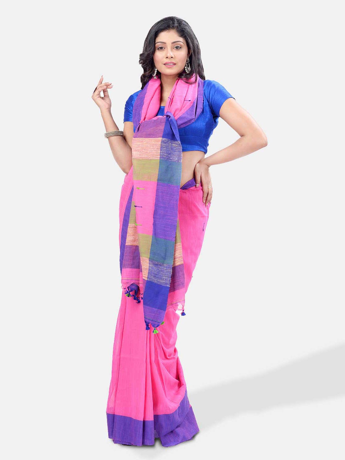 Pure Cotton 100% Traditional Bengali Handloom Tant Saree Very Soft Cotton Materials"Clical Desigined" With Blouse Picas